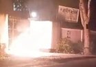 Miscreants set fire in front of the door of the Grameen Bank in the Gohelapur area of Rani Nagar, Naogaon.